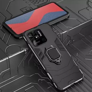 Противоударный защитный чехол KEYSION для Redmi 10C 10A, мягкий силиконовый + подставка для ПК, задняя крышка для телефона Xiaomi Redmi 10 2022 for Redmi 10C чёрный