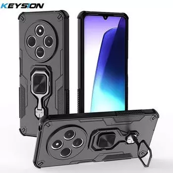 Противоударный защитный чехол KEYSION для Redmi 14C, мягкий силикон + пластик, вертикальная металлическая подставка, задняя крышка для телефона Xiaomi POCO C75 for Redmi 14C чёрный