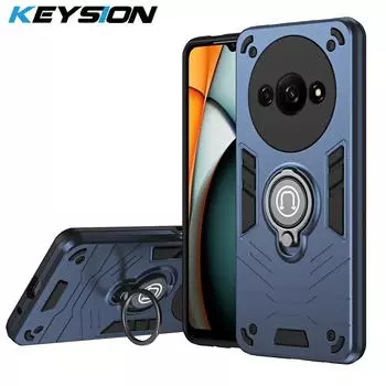 Противоударный защитный чехол KEYSION для Redmi A3 Slide, защитное кольцо для объектива камеры, подставка, задняя крышка для телефона для Xiaomi POCO C61 for POCO C61 серый