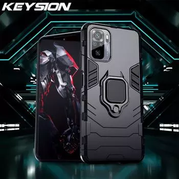 Противоударный защитный чехол KEYSION для Redmi Note 10 Pro 5G 10S, силиконовый чехол-подставка с кольцом для телефона Xiaomi Redmi Note 10 4G 10Pro Max for Redmi Note 10 чёрный