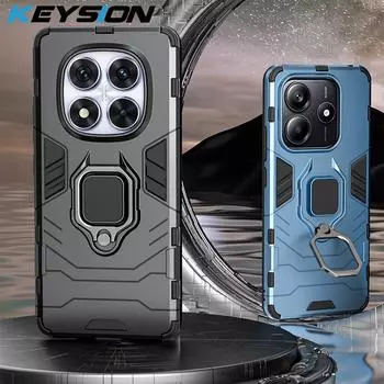 Противоударный защитный чехол KEYSION для Redmi Note 14 Pro 5G 14 Pro+ Мягкий силиконовый чехол с кольцом-подставкой из ПК, задняя крышка для телефона Xiaomi POCO X7 for Redmi Note 14 5G синий