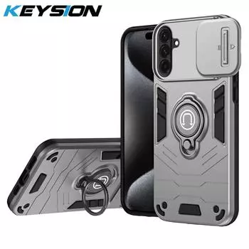 Противоударный защитный чехол KEYSION для Samsung A26 5G, мягкий силикон + защитное кольцо для камеры из поликарбоната, чехол-подставка для телефона Galaxy A26 for Samsung A26 5G серый