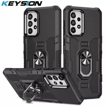 Противоударный защитный чехол KEYSION для Samsung A73 A53 A33 5G A23 A13, задняя крышка для телефона с подставкой и кольцом для Galaxy A04S A52S 5G A72 A32 4G for Samsung A73 5G чёрный