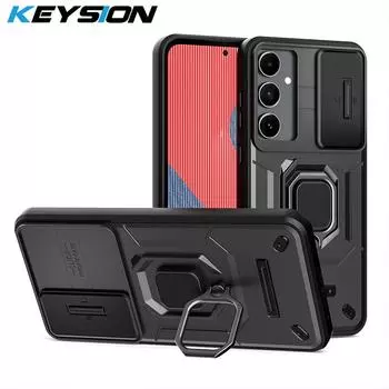 Противоударный защитный чехол KEYSION для Samsung M35 5G Slide Push Pull защитное кольцо для объектива камеры подставка чехол для телефона Galaxy M35 5G for Samsung M35 5G серый