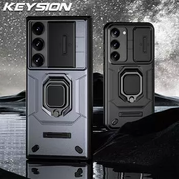 Противоударный защитный чехол KEYSION для Samsung S23 Ultra 5G, защитное кольцо для объектива камеры, чехол-подставка для телефона Galaxy S23 + Plus for Galaxy S23 серый