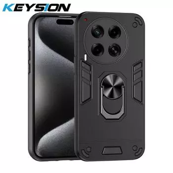 Противоударный защитный чехол KEYSION для TECNO Camon 30 4G 5G, силиконовый чехол + защитное кольцо для камеры ПК, подставка для телефона Camon 30 Pro 5G for Camon 30 4G чёрный