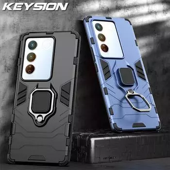 Противоударный защитный чехол KEYSION для VIVO V27 5G V27e, силиконовый + ПК, металлическое кольцо-подставка, задняя крышка для телефона VIVO V25 5G V25e V27 Y36 5G for VIVO V27 красный