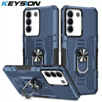 Противоударный защитный чехол KEYSION для VIVO V27 5G V27e, силиконовый + ПК с металлическим кольцом-подставкой, задняя крышка для телефона VIVO V27e for VIVO V27 красный