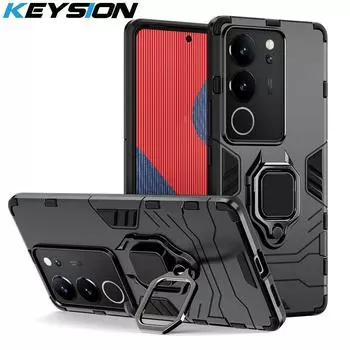 Противоударный защитный чехол KEYSION для VIVO V29 5G V27 V27e, силиконовый + металлический держатель-подставка для ПК, задняя крышка для телефона VIVO V25 5G V25e for VIVO V29 красный