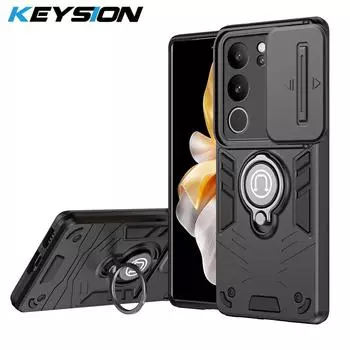 Противоударный защитный чехол KEYSION для VIVO V29 5G V29e 5G, защитное кольцо для объектива камеры, задняя крышка для телефона-подставки для VIVO V27 5G for VIVO V29 серый