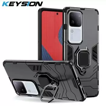 Противоударный защитный чехол KEYSION для VIVO V30 V30 Pro 5G V29e, силиконовый + ПК, металлическое кольцо-подставка, чехол для телефона для VIVO V100 5G Y200 for VIVO Y200 5G красный