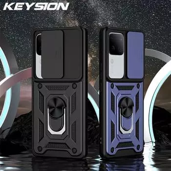 Противоударный защитный чехол KEYSION для VIVO V30 Pro 5G, слайдер, защитное кольцо для камеры, подставка, задняя крышка для телефона для VIVO V30 5G for VIVO V30 красный