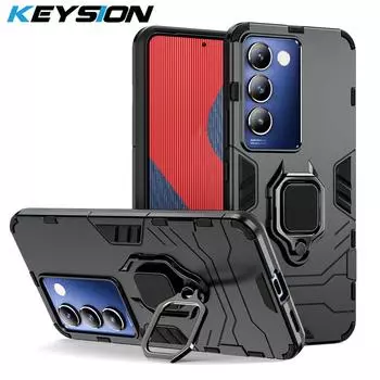 Противоударный защитный чехол KEYSION для VIVO Y100 5G, силиконовый + ПК, металлическое кольцо-подставка, чехол для телефона VIVO V40 SE 5G V30 SE V30 Lite 4G for VIVO V30 Lite 4G красный