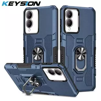Противоударный защитный чехол KEYSION для VIVO Y17S, мягкий силикон + ПК, металлическое кольцо-подставка, задняя крышка для телефона VIVO Y17S for VIVO Y17S красный