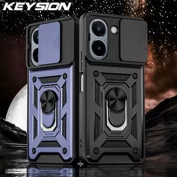 Противоударный защитный чехол KEYSION для VIVO Y36 5G, силиконовый + ПК, защитное кольцо для объектива камеры с кольцом-подставкой, чехол для телефона для VIVO Y36 Y16 for VIVO Y36 красный