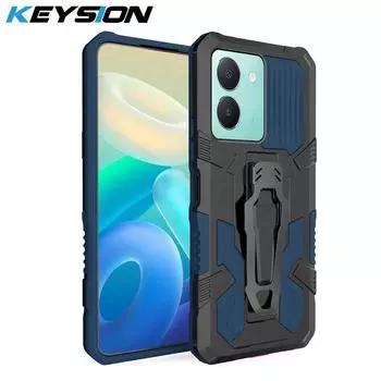 Противоударный защитный чехол KEYSION для VIVOV Y36 5G Y27 4G, силиконовый + ПК, металлическая подставка, задняя крышка с зажимом для телефона для VIVO Y02 Y02A Y02T Y02S for VIVO Y36 красный