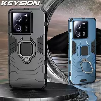 Противоударный защитный чехол KEYSION для Xiaomi 13T 13T Pro 5G, мягкий силикон + ПК с металлическим кольцом-подставкой, задняя крышка для телефона Redmi K60 Ultra for Xiaomi 13T красный