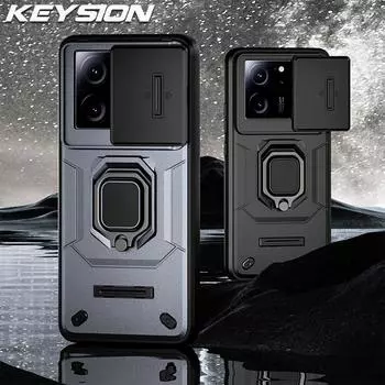 Противоударный защитный чехол KEYSION для Xiaomi 13T 13T Pro 5G, защитное кольцо для объектива камеры, чехол-подставка для телефона Redmi K60 Ultra for Xiaomi 13T серый