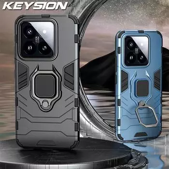 Противоударный защитный чехол KEYSION для Xiaomi 14 Pro 5G, силиконовый + ПК, металлическое кольцо-подставка, чехол для телефона для Xiaomi 13 Pro 13 Lite 13 Ultra for Xiaomi 14 красный
