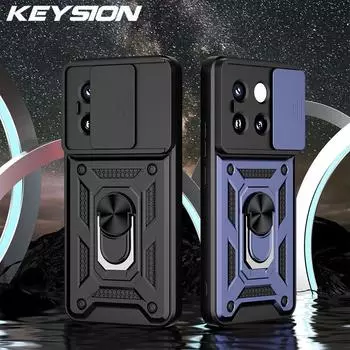 Противоударный защитный чехол KEYSION для Xiaomi 14 14 Pro 5G, слайдер, push-pull, защитное кольцо для камеры, чехол-подставка для телефона для Xiaomi 14 5G for Xiaomi 14 Pro красный