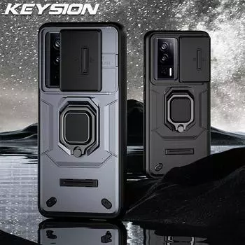 Противоударный защитный чехол KEYSION для Xiaomi POCO F5 Pro, защитное кольцо для объектива камеры, задняя крышка-подставка для телефона POCO F5 F5 Pro for POCO F5 Pro серый
