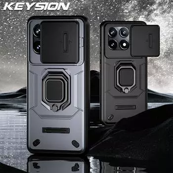 Противоударный защитный чехол KEYSION для Xiaomi POCO X6 Pro, защитное кольцо для объектива камеры с кольцом-подставкой, задняя крышка для телефона POCO X5 Pro 5G for POCO X6 серый