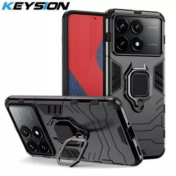 Противоударный защитный чехол KEYSION для Xiaomi POCO X6 Pro, мягкий силикон + ПК, металлическое кольцо-подставка, задняя крышка для телефона POCO X5 Pro 5G for POCO X6 красный