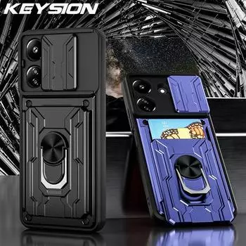 Противоударный защитный чехол KEYSION для Xiaomi POCO C65 C55, сумка для карт, защитное кольцо для камеры, задняя крышка для телефона Redmi 13C 12C