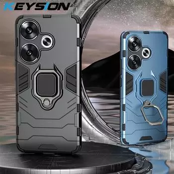 Противоударный защитный чехол KEYSION для Xiaomi POCO F6 F6 Pro, мягкий силикон + ПК с металлическим кольцом-подставкой, задняя крышка для телефона POCO F6 Pro for POCO F6 Pro красный