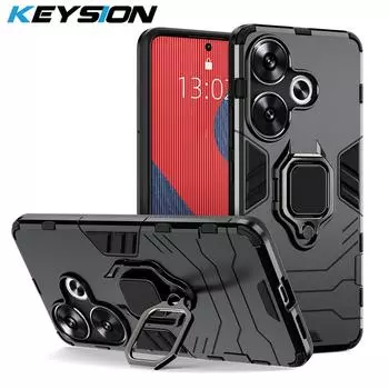 Противоударный защитный чехол KEYSION для Xiaomi POCO M6 4G, мягкий силикон + ПК, металлическое кольцо-подставка, задняя крышка для телефона Redmi 13 for Redmi 13 красный