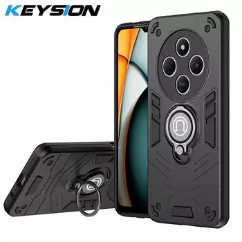 Противоударный защитный чехол KEYSION для Xiaomi POCO C75, мягкий силиконовый чехол + защитное кольцо для камеры ПК, подставка для телефона, задняя крышка для POCO C75 for POCO C75 синий