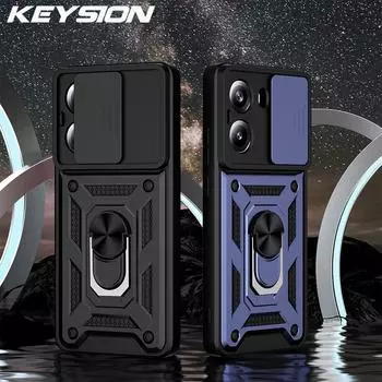 Противоударный защитный чехол KEYSION для Xiaomi POCO X7 Pro Silicone+PC Slide Camera Защитное кольцо-подставка для телефона Redmi Turbo4 for Redmi Turbo 4 красный