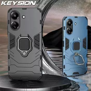 Противоударный защитный чехол KEYSION для Xiaomi POCO C65 C51 C50 40, силикон + ПК, металлическое кольцо-подставка, задняя крышка для телефона Redmi 13C 12C 10C for POCO C65 красный