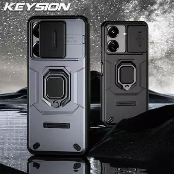 Противоударный защитный чехол KEYSION для Xiaomi POCO C65, силиконовый + ПК, защитное кольцо для объектива камеры, чехол-подставка для телефона Redmi 13R 13C 5G for Redmi 13C серый