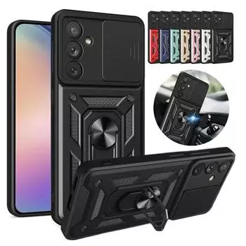 Противоударный защитный чехол с выдвижными линзами для Samsung Galaxy A54 A34 A14 A04S A53 A73 S21 S22 S23 Xiaomi Redmi Note 12 iPhone 15 14 13 12 11 Pro Max Ring Cover For Samsung Galaxy S20 чёрный