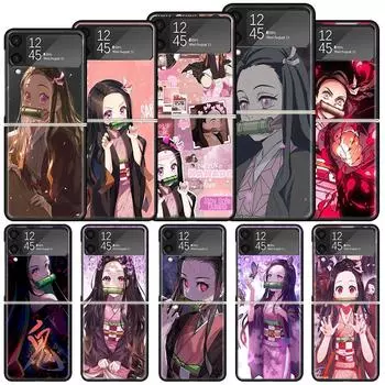 Противоударный жесткий чехол Demon Slayer Kamado Nezuko для Samsung Galaxy Z Flip 4 3 5G, чехол для телефона Z Flip3 Flip4, черный Fundas Matte Sh Samsung Z Flip 4