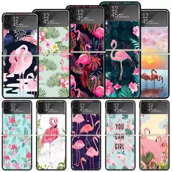 Противоударный жесткий чехол с розовым, красным фламинго для Samsung Galaxy Z Flip 4 3 5G, чехол для телефона Z Flip3 Flip4, черный матовый чехол Fundas Samsung Z Flip 4