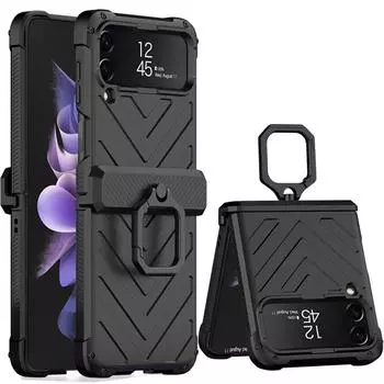 Противоударный жесткий защитный чехол с кольцевым кронштейном для Samsung Galaxy Z Flip 4 5g, чехол с магнитной петлей для Samsung Z Flip4, чехол-подставка case with ring фиолетовый