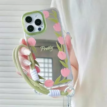 Противоугонный чехол-ремешок с зеркалом, совместимый и подходящий для iPhone15 14 13 12 11promax Elegant Tulip 13PRO