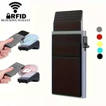 Противоугонный RFID-блокирующий боковой всплывающий держатель для кредитных карт с идентификатором, деловой кошелек для мужчин, минималистичный дизайн, коробка для карт серебряный