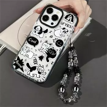 Противоугонный шнурок Simple Line Phone Case Совместимый и подходит для iPhone15 14 13 12 11promax xsmax xr 7 8plus Cute Cat Group 15PLUS