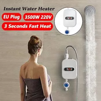 Проточный мини-водонагреватель с термостатом, стиральная система отопления с цифровым дисплеем для домашней кухни и ванной комнаты EU белый