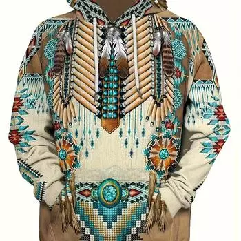 Провидец: Мужская толстовка с капюшоном и длинным рукавом с принтом в стиле индейского искусства на 3D-принте, модная новинка S