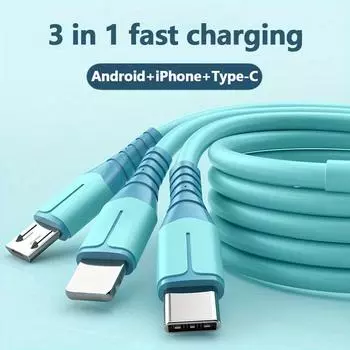 Провод для быстрой зарядки 66 Вт, жидкий, мягкий клей, кабель для передачи данных One Drag Three, 5 А со световым индикатором, зарядный кабель «три в одном» розовый