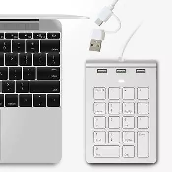 Проводная цифровая клавиатура USB и Type C с 3 портами USB2.0, концентратором, 18 клавишами, цифровая клавиатура для учета, внешняя клавиатура для ноутбука, настольного ПК United States