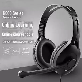 Проводная гарнитура K800 для настольного компьютера и ноутбука: Идеально подходит для онлайн-занятий, игр и киберспорта. чёрный
