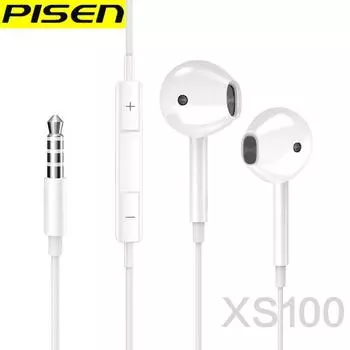 Проводная гарнитура PISEN, полувкладыши, 3,5 мм, круглый провод, управление с пшеницей для телефонов Apple, Android, Huawei AP01 белый
