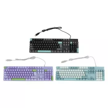 Проводная игровая клавиатура с крупным шрифтом, металлическая панель, USB-клавиатура с подсветкой для компьютера, ноутбука Sky Bluish White