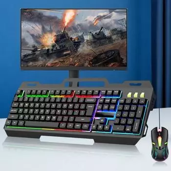 Проводная игровая клавиатура с мышкой Эргономичный симметричный дизайн Точное управление Подсветка Механическая