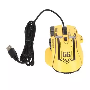 Проводная игровая мышь 10 кнопок, программирование макросов, 13 режимов подсветки RGB, 6 скоростей, 12800 точек/дюйм, проводная RGB жёлтый